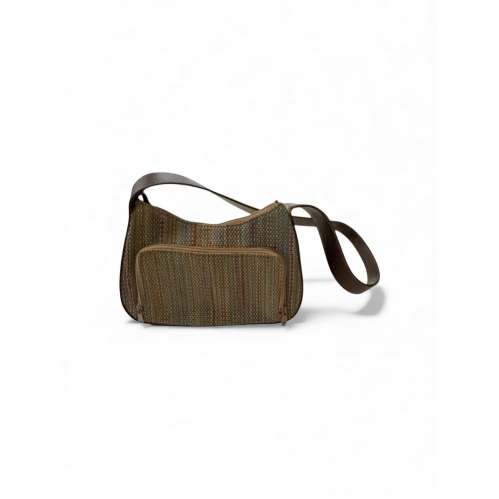 Rosetti Multi-Color Woven Shoulder Bag With Brown Strap & Front Zipper Pocket 9.